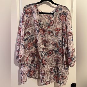 CHICO’S Red, White, Blue Peasant Peplum Top Size 4/XL